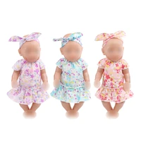 43 cm baby dolls dress newborn small fresh print dress hair band baby toys skirt fit american 18 inch girls doll f524