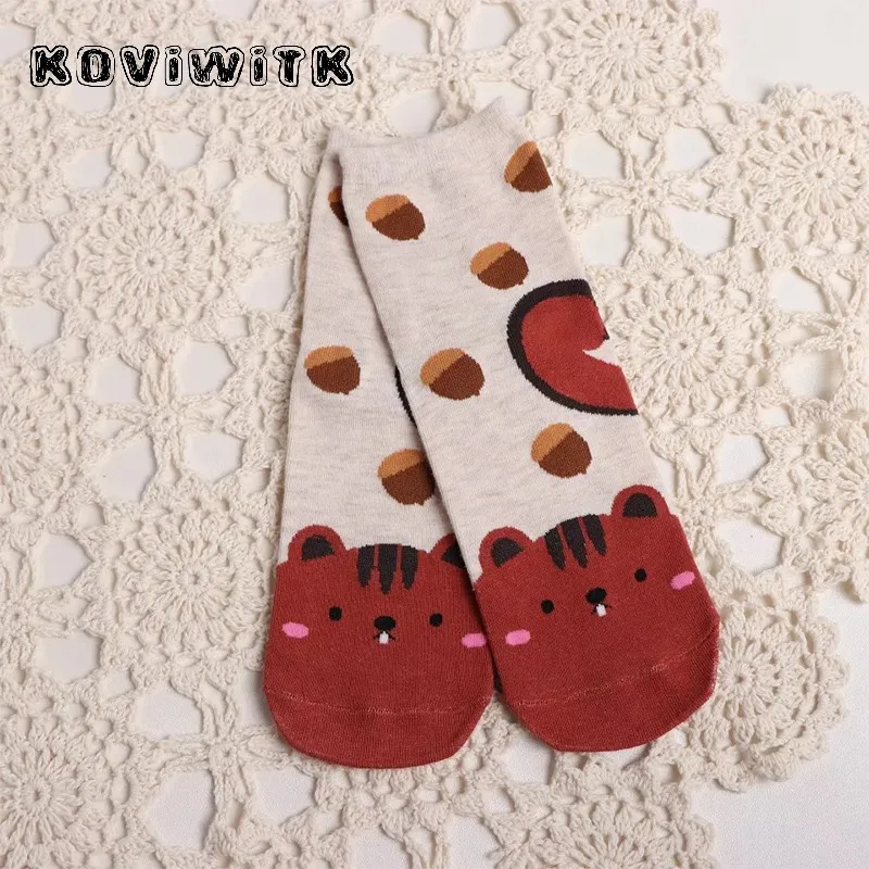 Animal dog Cotton Socks for womens Short fox/cat Funny Lady Dots Winter Fashion Black sock Harajuku Casual Cute women Gift sox