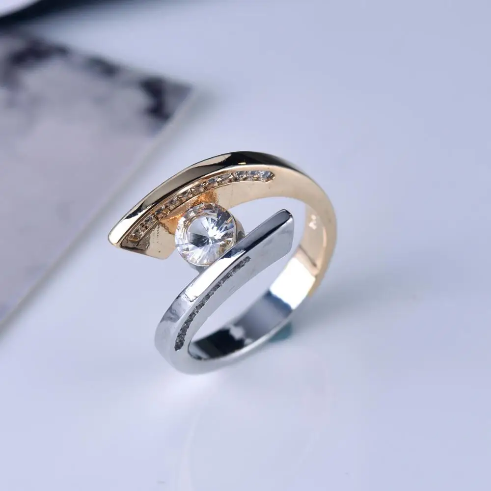 

Creative Design Tow-tone Color ring Luxury white Gold/Gold Rings For Women Fashion Valentines Xmas Gift Jewelry