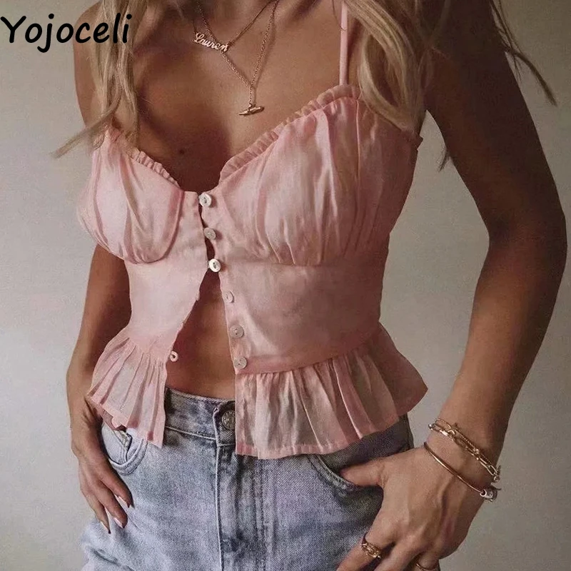 Пикантный Топ Yojoceli с оборками для фитнеса женские топы летний короткий топ на