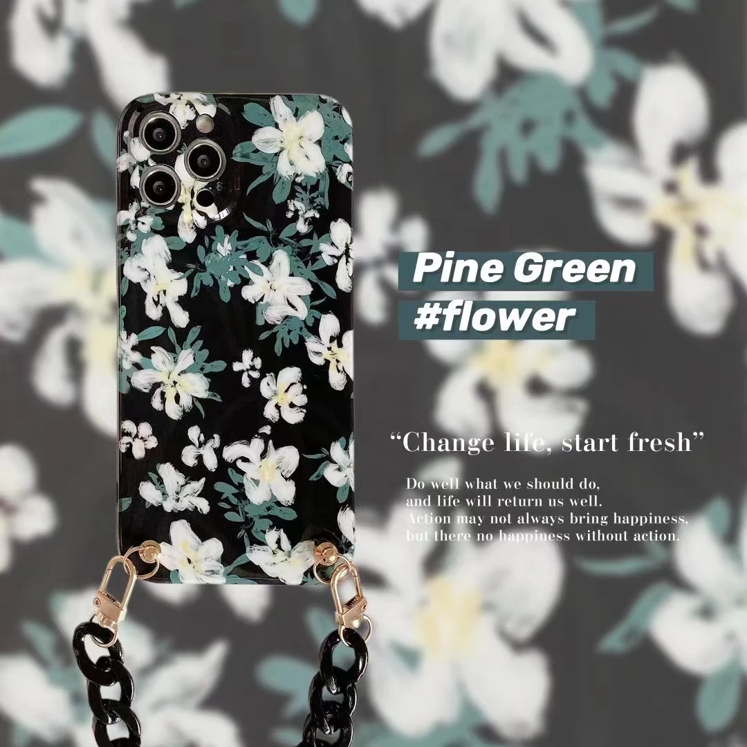 

Flower Pattern Bracelet Phone Cases For iPhone 12 Pro 7 8 Plus X XR XS MAX SE 2020 Chain Soft Back Cover