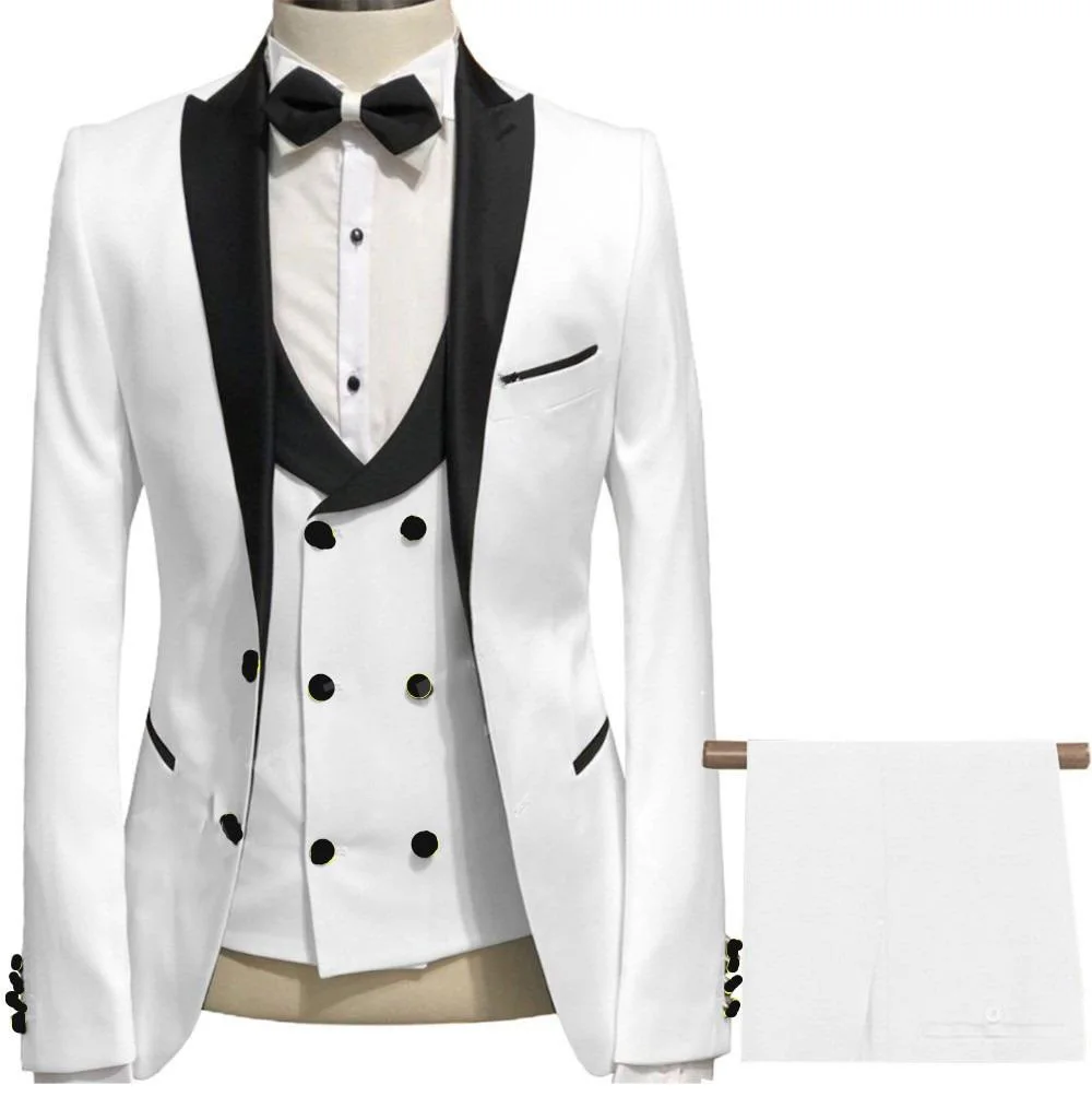 Men's Black Lapel Groom Tuxedo Men's Suit Wedding/Prom/Dinner Groomsman Suit Jacket (Jacket+Pants+Vest)