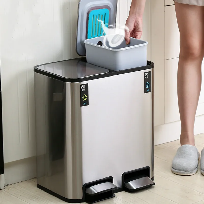 

Stainless Steel Trash Bin High Capacity Waste Sorting Cleaning Tools Accessories Trash Bin Cubo Basura Home Merchandises DB0LJ