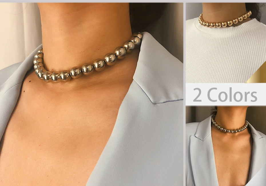 SHIXIN Punk CCB Bead Necklace for Women Gold/Silver Short Choker Necklace Fashion Simple Jewelry Checker Neck Collier Femme