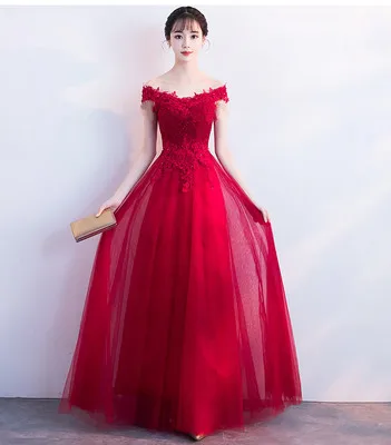 red long Королевские синие Элегантные платья невесты Vestido Azul Marino гость свадебное платье с открытыми плечами сексуальное платье для выпускного вечера с вышивкой - Цвет: red long