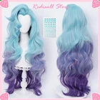 95 см Seraphine Косплэй парик LoL кДа наклейки-звездочки синий градиентный фиолетовый объемная волна синтетические волосы длинные вьющиеся термостойкие парики