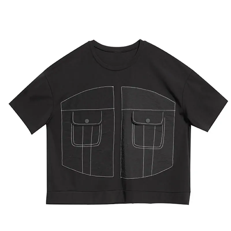 

XITAO False Pocket Tee Fashion New Women Pullover Goddess Fan Casual Style Loose 2021 Summer Minority Elegant Tee Top LDD1848