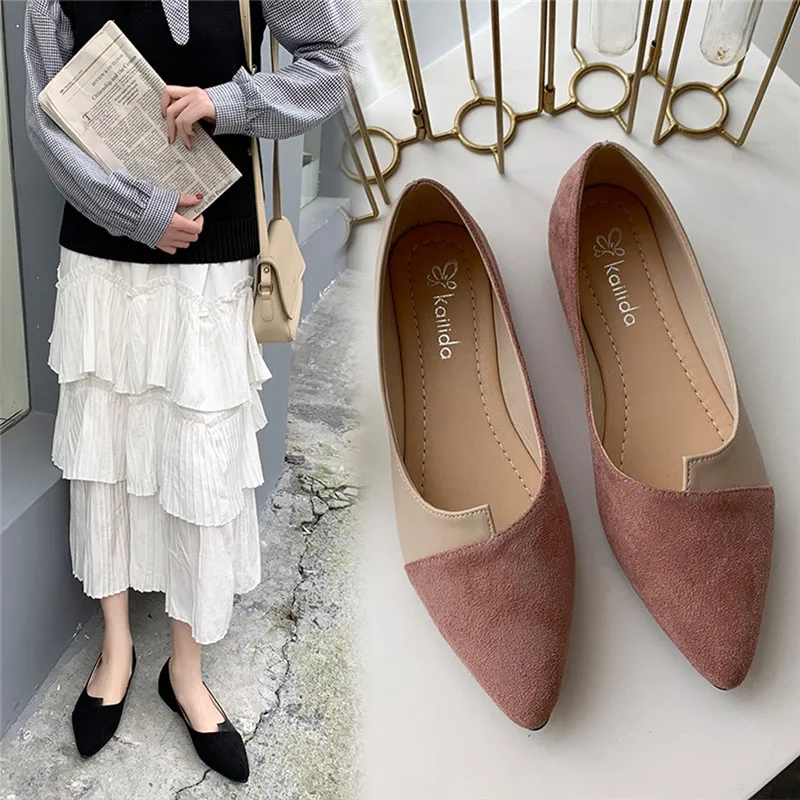 

New Woman Flats Shoes Summer Fashion Women Splice Color Flats Fashion Pointed Toe Ballerina Ballet Flat Slip On Casual Shoes
