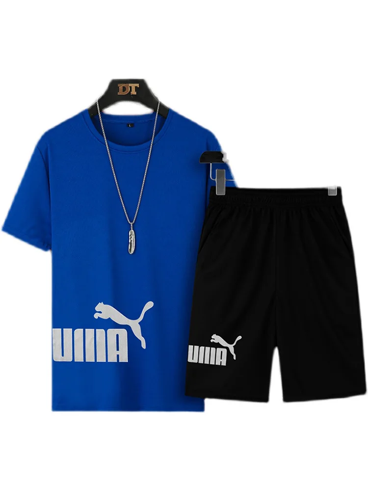 

2021 Summer Men's T-shirt Set 2-piece Men's Sportswear Suit Basketball Sports Fitness Printed Short Sleeve + Men's Suit