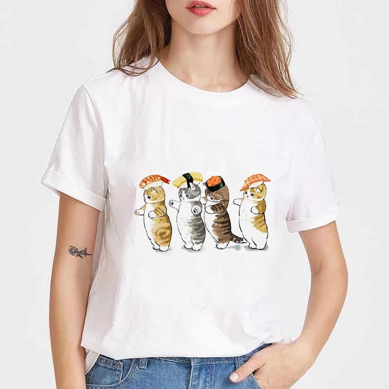 Футболка женская в стиле Харадзюку забавная одежда с японским суши-котом
