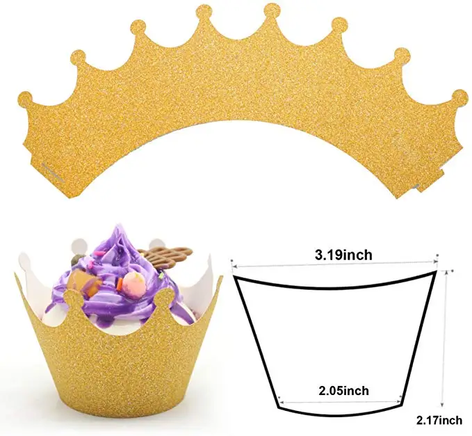 

25pcs Glitter Gold Crown Baking Cake Paper Cups Liner Cupcake Wrappers Muffin Holder Case for Wedding Birthday Party Decoration
