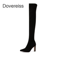 winter over the knee boots women new fashion sexy pure color genuine leather consice shoes apricot zipper chunky heels 41 42 46
