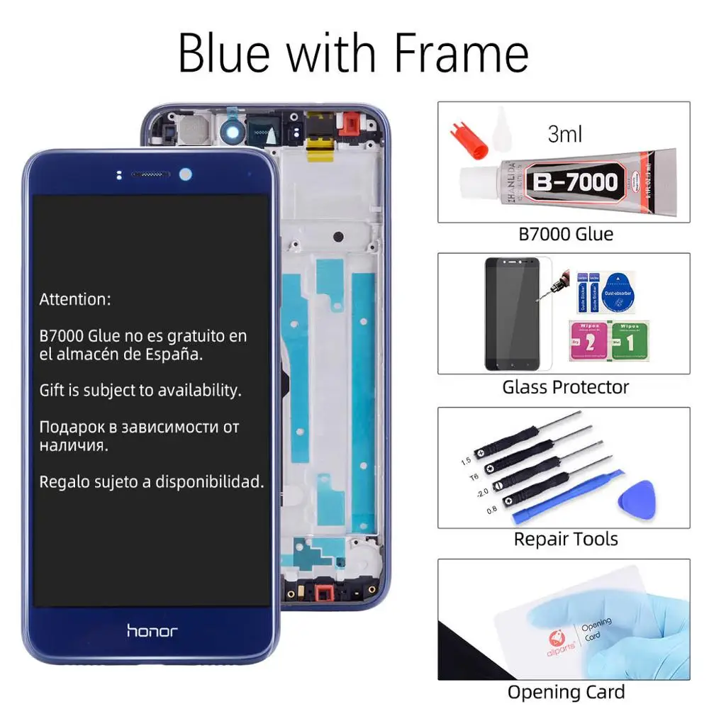 with Frame Blue Дисплей для HUAWEI Honor 8 Lite PRA-TL10 LCD в сборе с тачскрином на рамке 5.2'' белый золото черный синий - Цвет: with Frame Blue