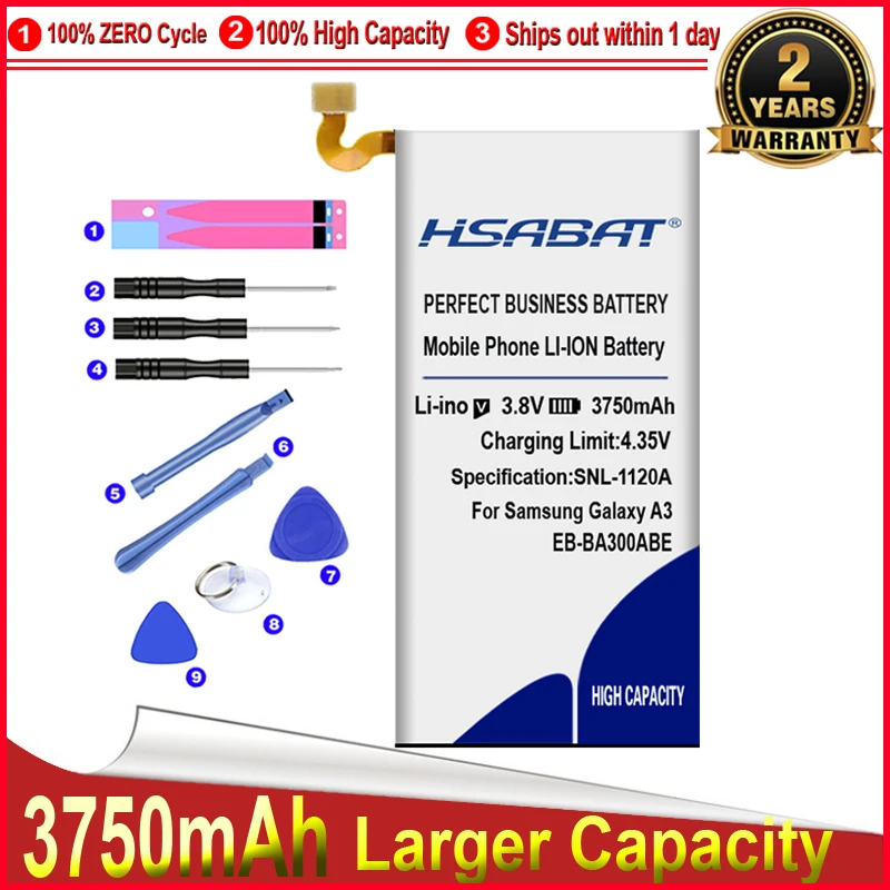 Аккумулятор HSABAT 3750 мАч для Samsung Galaxy A3 2015 A300 A3000 EB BA300ABE A300F A3009 A300FU A300G A300M A300H/DS A300X