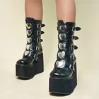 Женские мотоциклетные ботинки на молнии, черные однотонные ботинки в стиле панк на толстой подошве с пряжкой и ремешком на высоком каблуке для осени