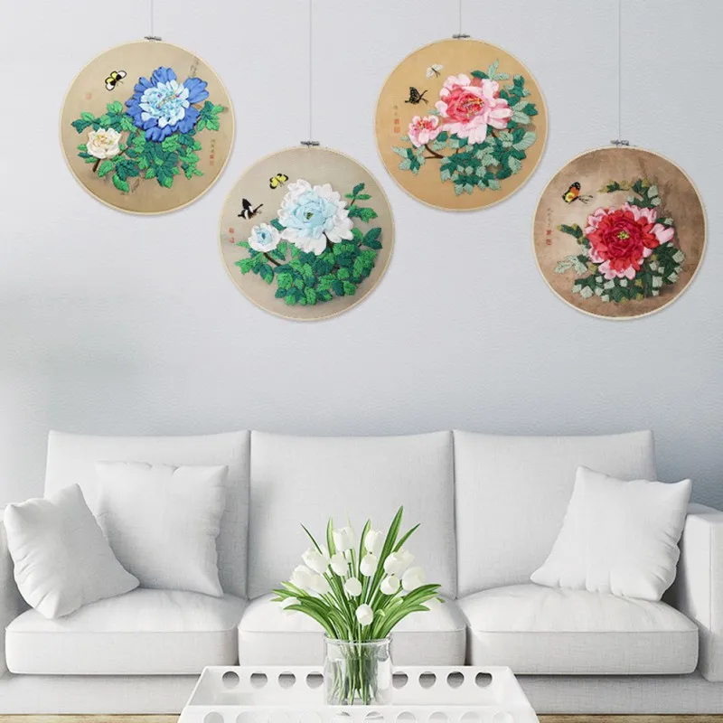 

Ribbon Hand-Embroidered Embroidery Kits DIY Handcraft Cross Stitch Set Materials Package Embroidery Hoop Sewing Decor Supplies