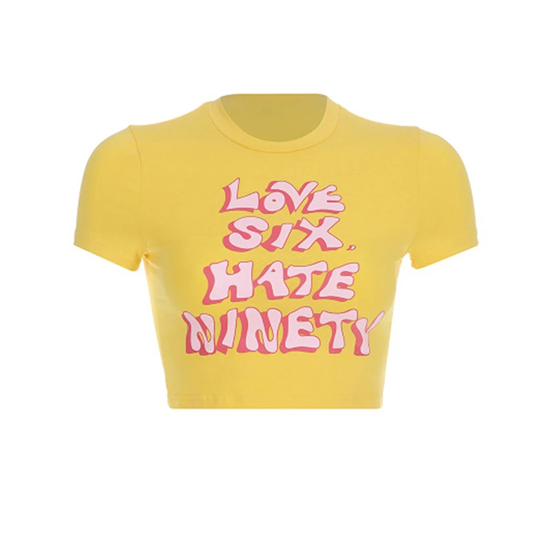 Женский Повседневный укороченный топ с коротким рукавом и принтом букв желтая