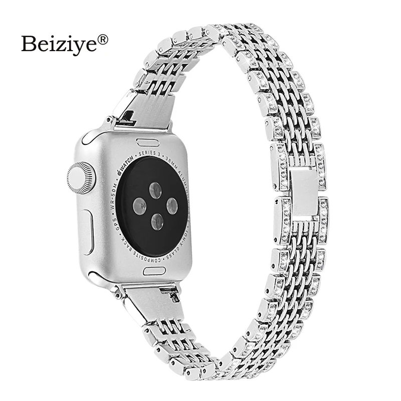 Женский бриллиантовый ремешок для Apple Watch 42 мм 38 мм браслет из нержавеющей стали ремешок для Apple Watch 4 40 мм 44 мм серия 5 3 2 1