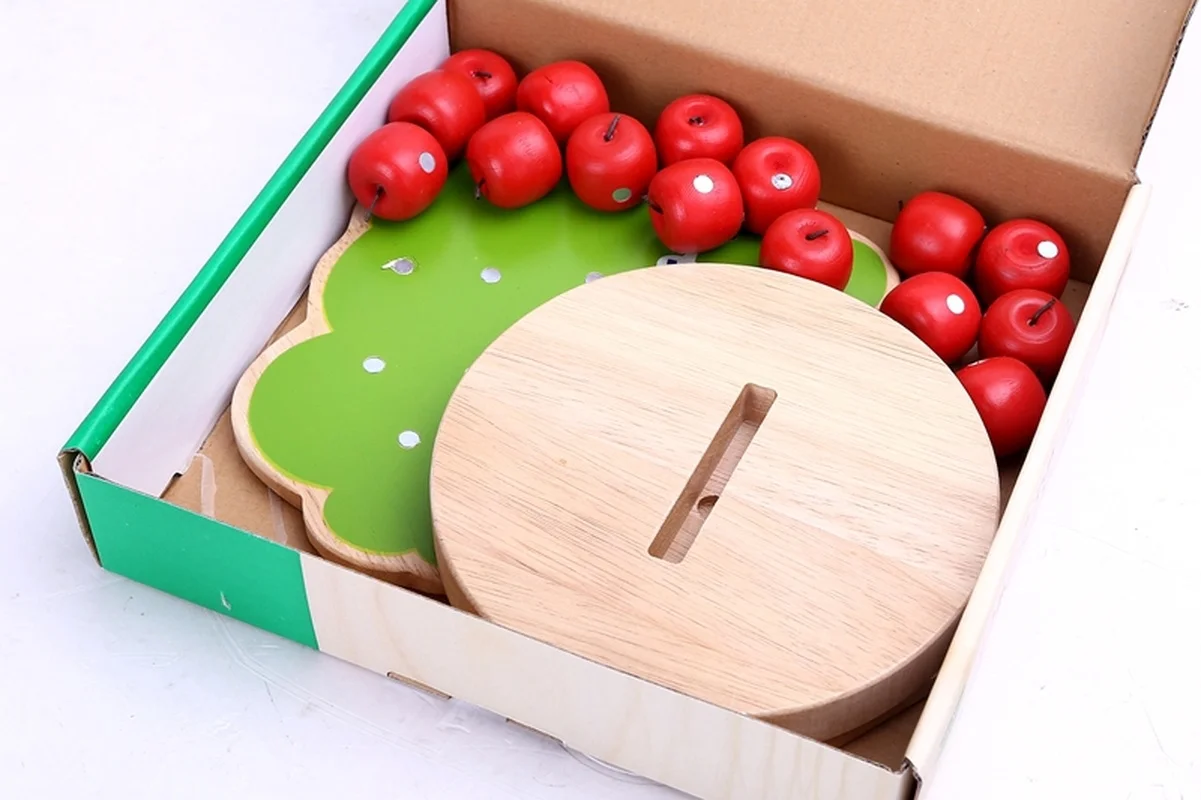 Магнитное яблоко детское деревянное домашнее украшение когнитивные игрушки