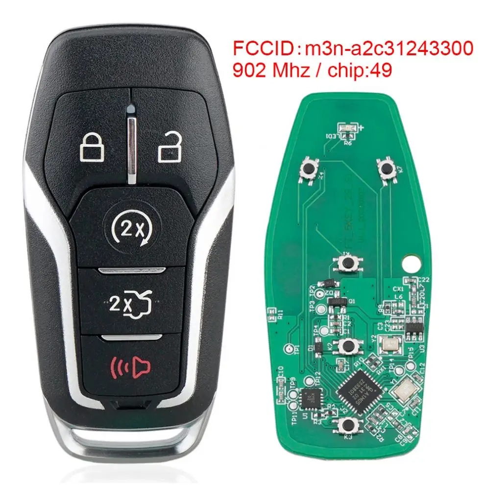 

902MHz 5 Buttons Car Fob Cover Remote Key Shell Case Flip Folding with ID49 Chip M3N-A2C31243300 Fit for 2013-2020 Ford Lincoln