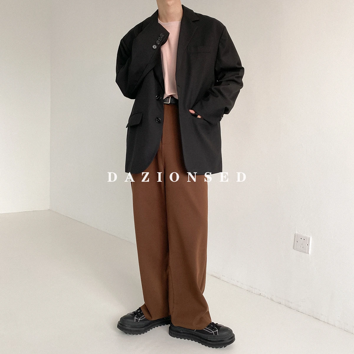 

Корейский Повседневный костюм мужской однотонный потертый красивый универсальный свободный костюм куртка один костюм куртка студенческий тренд