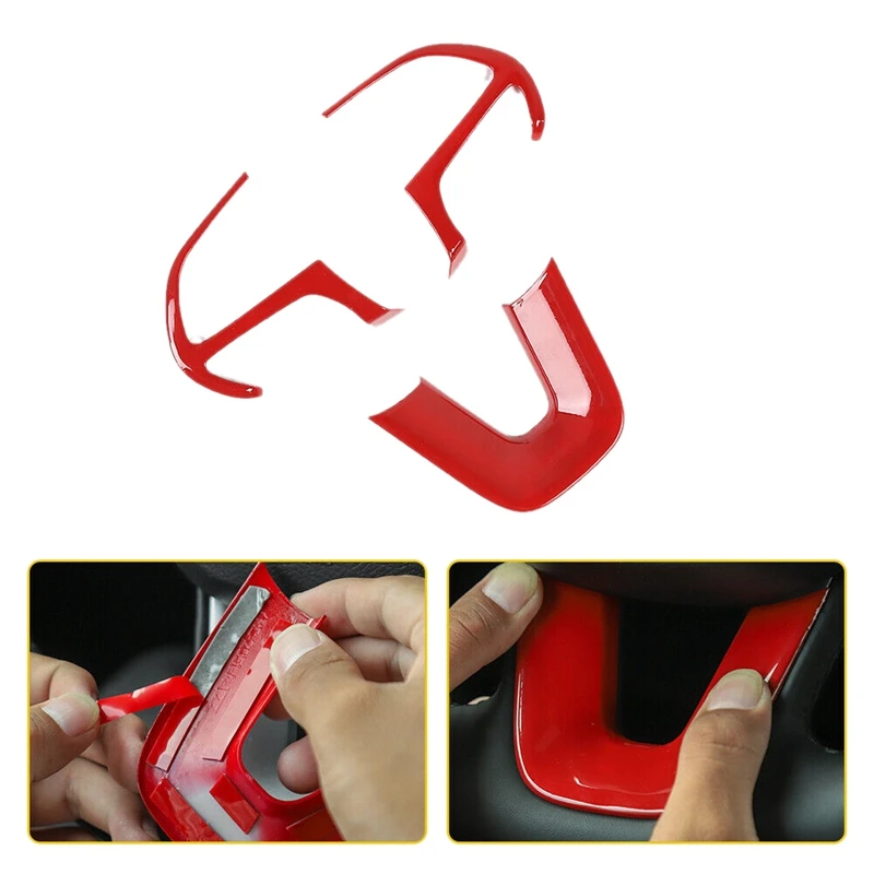 

3X Red Car Steering Wheel Interior Trim Cover for Dodge Challenger/Charger 15-19