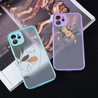 abstract line art sketch girl aesthetics phone case for iphone 13 12 11 mini pro xr xs max 7 8 plus x matte transparent cover