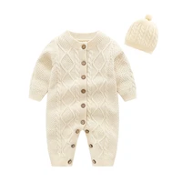 clothes for newborns twist knitted romper solid color long sleeve covered button with hat cotton for infant spring baby jumpsuit