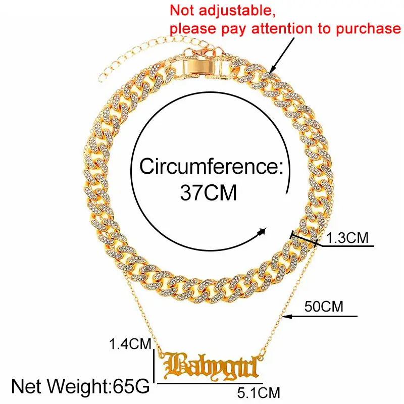 

Full Crystal Cuban Link Chain Choker Necklace Iced Out Metal Babygirl Letter Pendant Necklace Women Hip Hop Rock Party Jewelry
