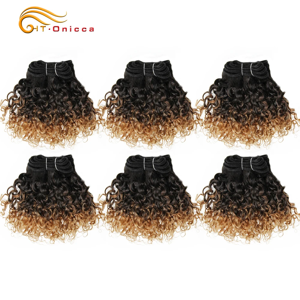 

6 Pcs/Lot Brazilian Curly Hair Bundles Jerry Curl Hair Extension 1B/27/30/99J/Burgundy Ombre Hair Bundles 100% Human Hair Weaves