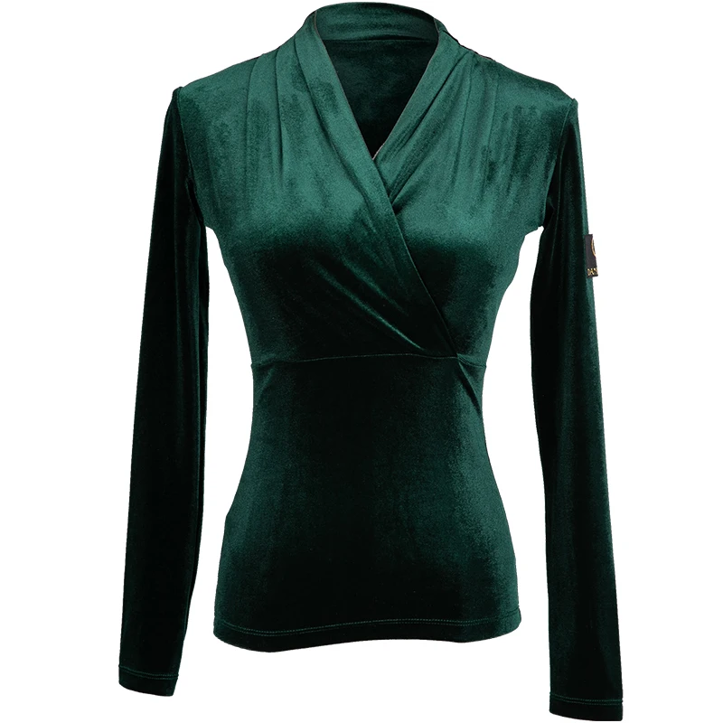 Dark green Топы Для латинских танцев, женская тонкая одежда для танго, ча-Самба, Румба, танго-Сальса, тренировочная Одежда для танцев с длинным рукавом, одежда для бальных танцев DC3074 - Цвет: Dark green