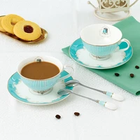 european blue coffee cup saucer sets bone china english afternoon tea porcelain teacup party tazas de cafe home drinking gift