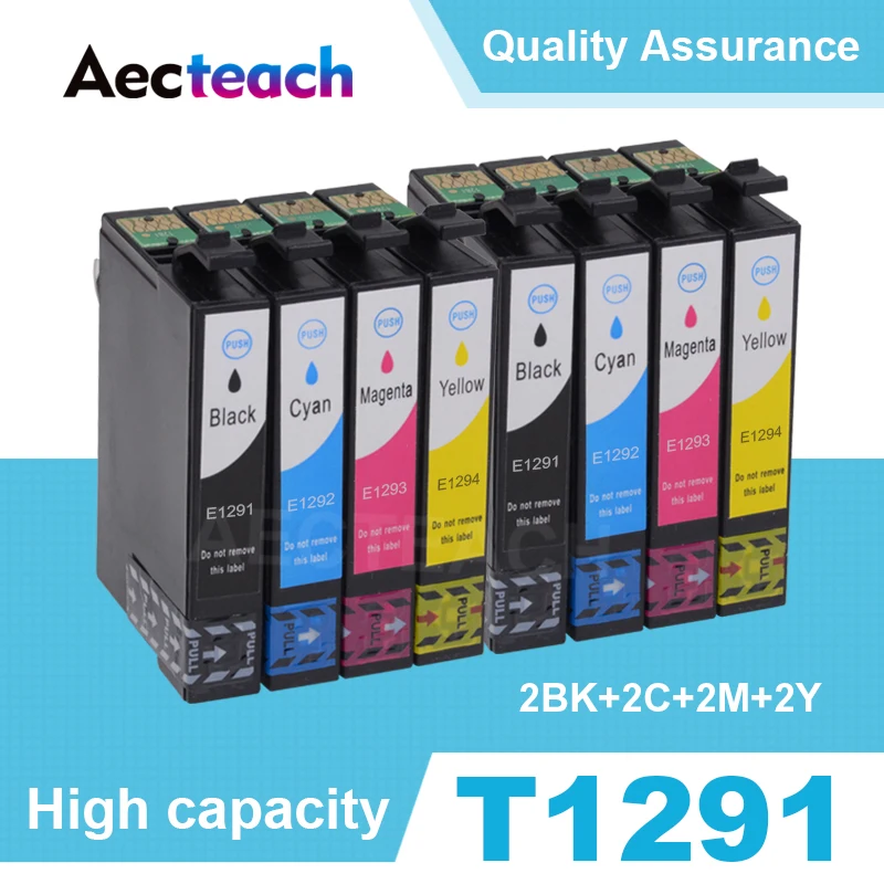 

Aecteach 2 Sets 12XL Compatible Ink Cartridge For EPSON T1291 T1292 T1293 T1294 Office B42WD BX305F BX305FW 320FW BX525W Printer