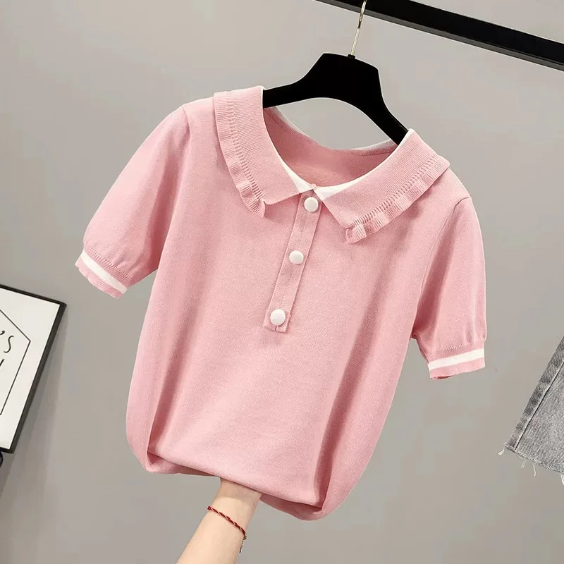 

Summer 2020 short sleeve t shirt navy blue Women Top Garment