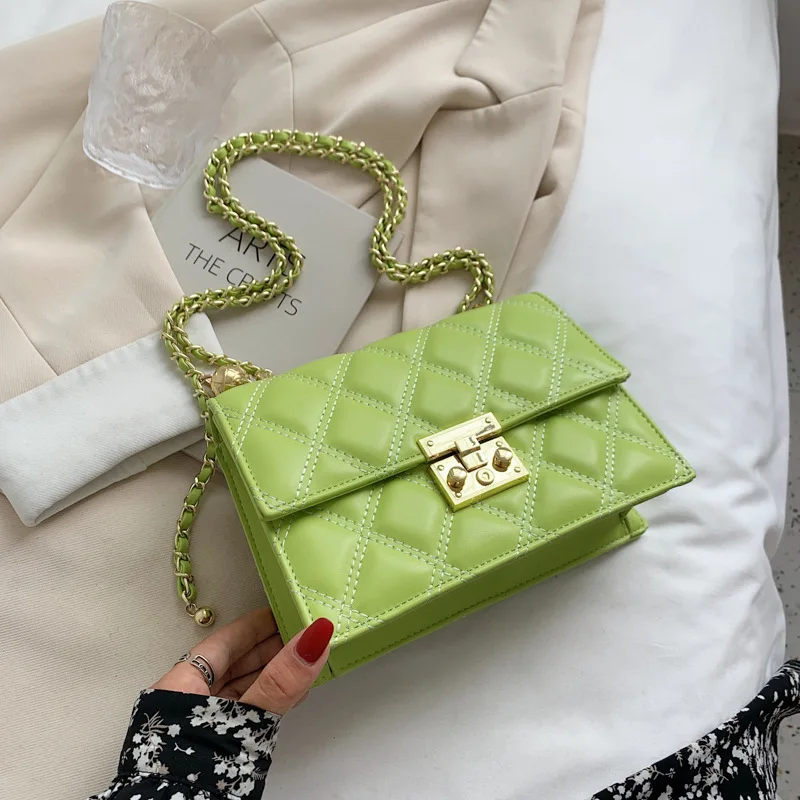 

High Quality Crossboby Bags for Women Green Ladies Handbags Chain Shoulder 2021 Summer Leather Bags Luxury Brand Designer Bag