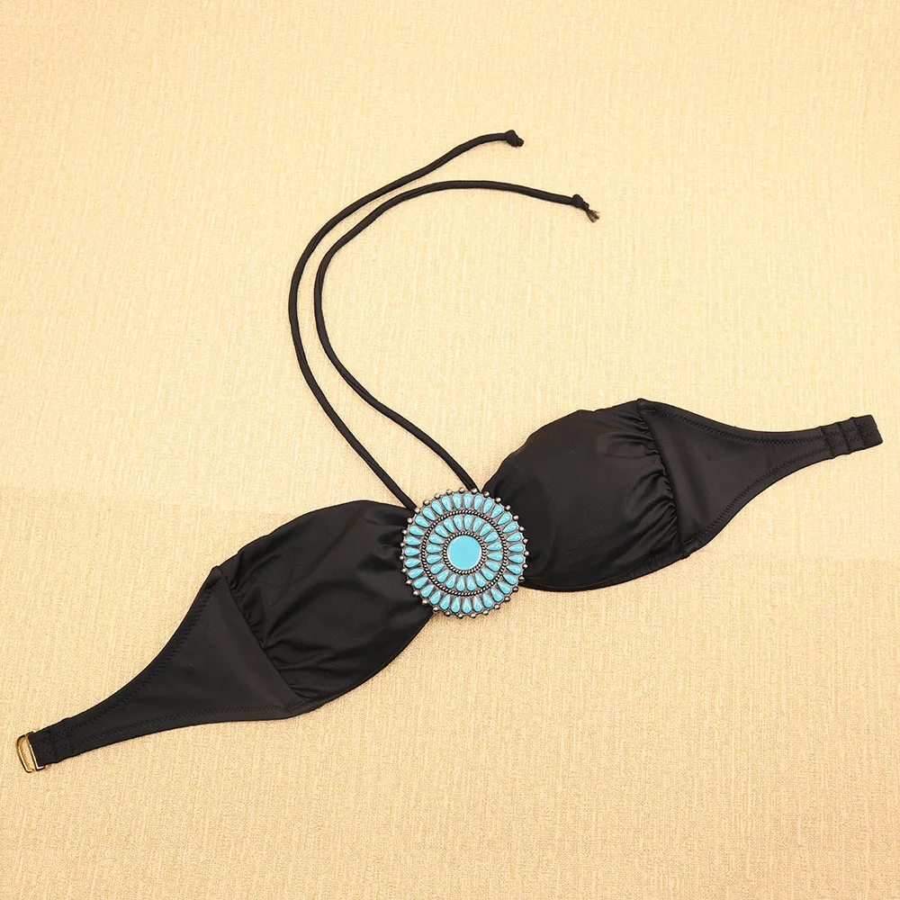 Женское бикини с черными кристаллами и стразами сексуальные купальники