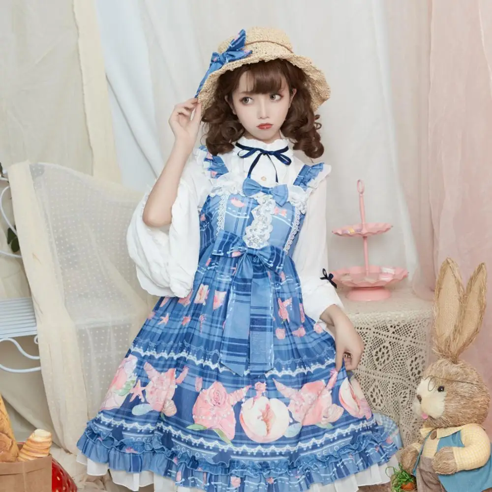 

Palace sweet princess lolita dress vintage falbala high waist printing victorian dress kawaii girl gothic lolita jsk loli cos