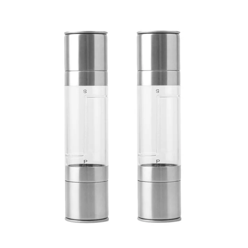 2 Pcs Мельница для перца 2 в 1 из нержавеющей стали, ручная мельница для соли и перца, шлифовальная мельница для приправ, для приготовления пищи, ресторанов - Цвет: 2 Pcs