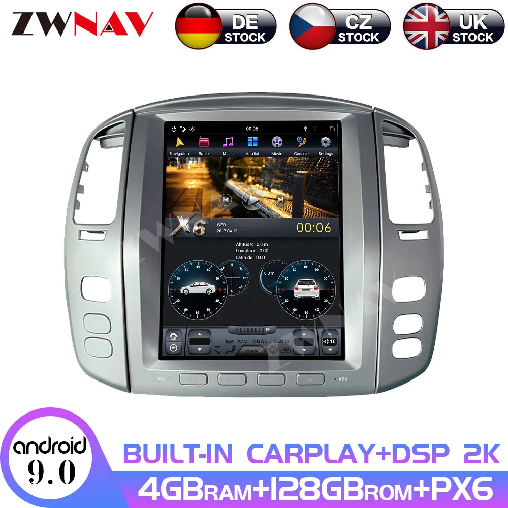 Android 9 128 ГБ PX6 для Lexus LX470/LX 470 2002 2003 2007 Tesla IPS экран радио Автомобильный