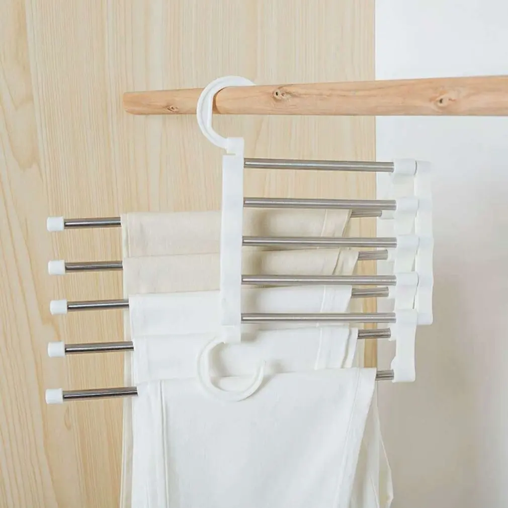 

5-in-1 Multifunctional Pants Hanger Home Foldable Stainless Steel Hanger Space Saving Clothes Trousers Coat Storage Organizer