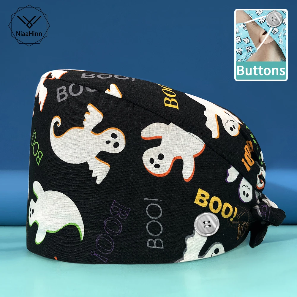 

Unisex scrub outdoor worker dust cap beauty cap scrub new Baotou cap nurse accessories printing breathable cotton Adjustable hat