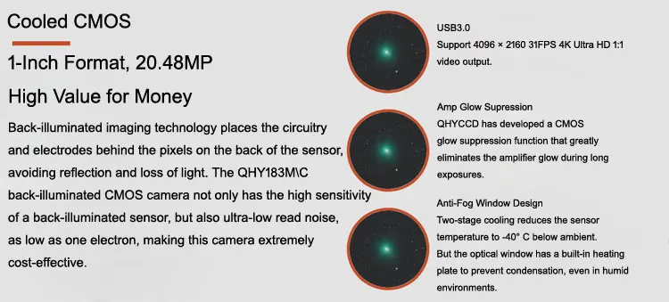 QHY183M/QHY183C с охлаждением CMOS астрофотокамера