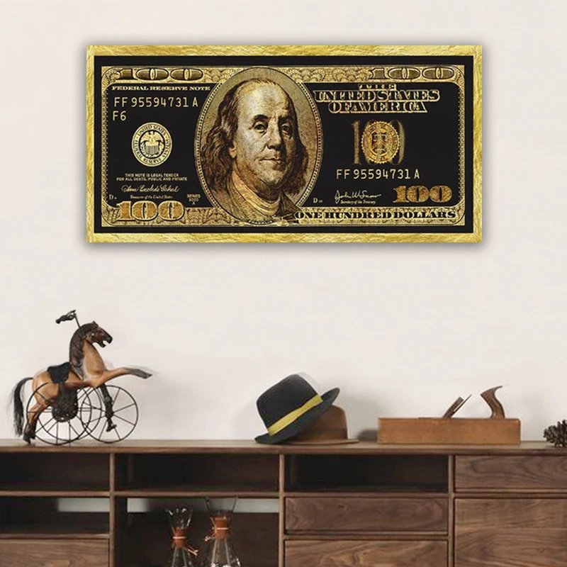 

Golden Dollar Inspirational Canvas Art Posters And Prints Silver Money Canvas Paintings On the Wall Art Picture For Living Room