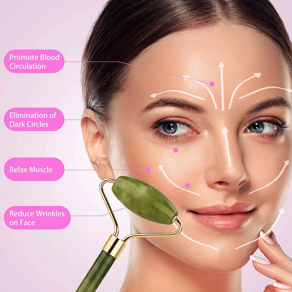 

Jade Roller Kit Gua Sha Set Jade Facial Massage Skin Care Roller Gua Sha Board for Face Eye Neck Body 2PCS