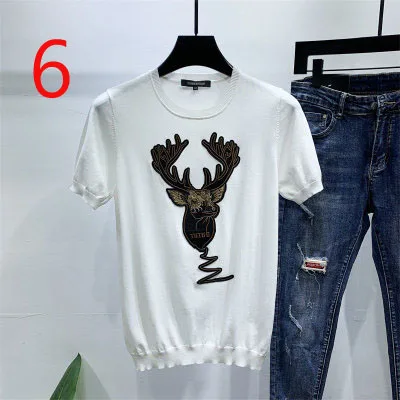 

Summer round neck hollow ice silk T-shirt thin section breathable knitted half-sleeved men's tights