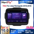 Новый автомобильный радиоприемник, 6 ГБ + 128 ГБ, Восьмиядерный процессор, QLED 1280*720, Android 10, GPS-навигатор для Jeep Renegade 2014-2018, разъем 2 Din, DVD