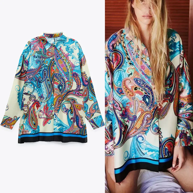 

Za 2021 Oversized Print Shirt Women Floral Long Sleeve Loose Shirts Fashion Button Up Vintage Tops Female Casual Blouse