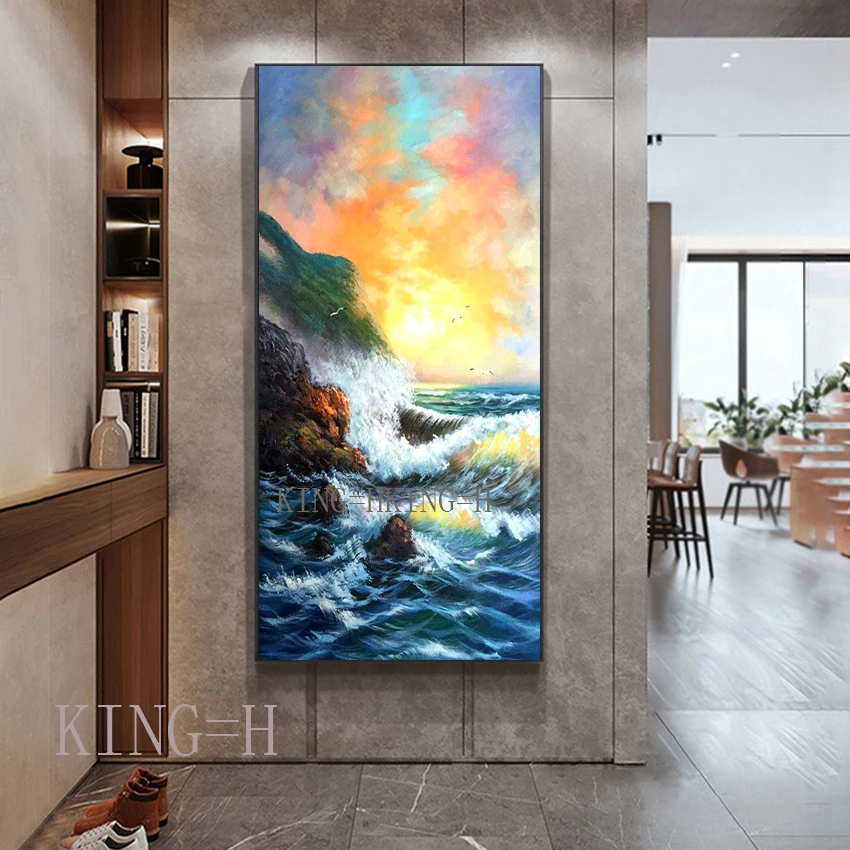 100% Handpainted Realistic Sea Wave Oil Painting On Canvas Art Gift Home Decor Living Room Wall Frameless Picture | Дом и сад