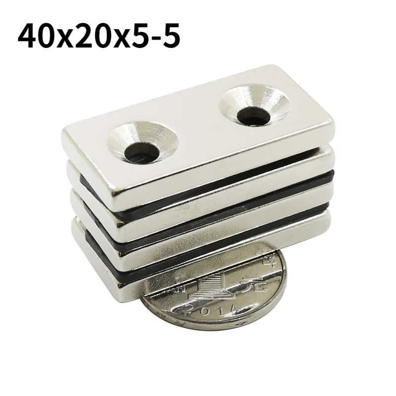 

N35 Neodymium Magnet 40x20x5mm Double Holes 5mm Block Countersunk Rectangle Rare Earth Strong Powerful Magnets 2/5/10pcs