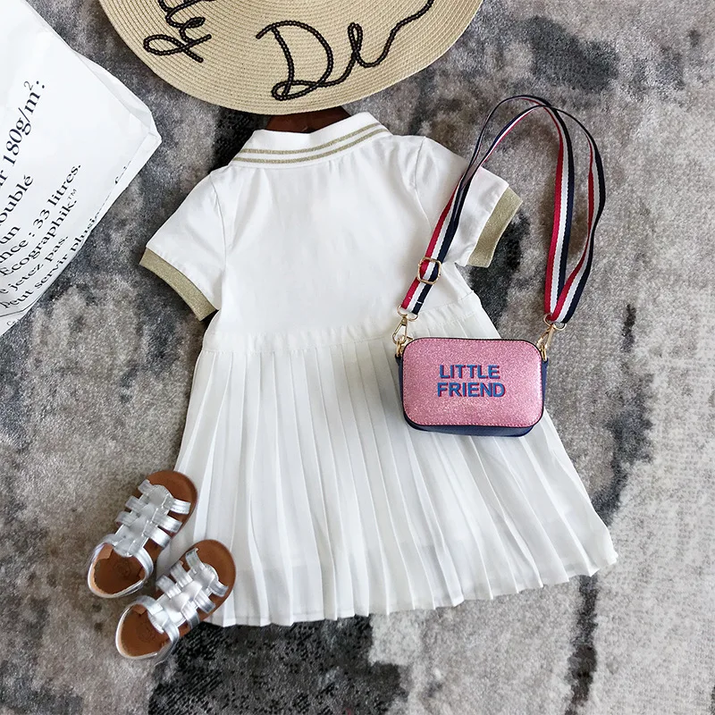 Летнее модное платье-поло с коротким рукавом для маленьких девочек белые детские